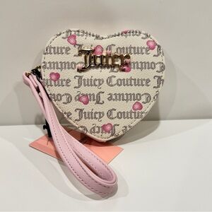 Juicy Couture Heart Coin Purse Snow White Chiffon Pink Heart Print Wristlet